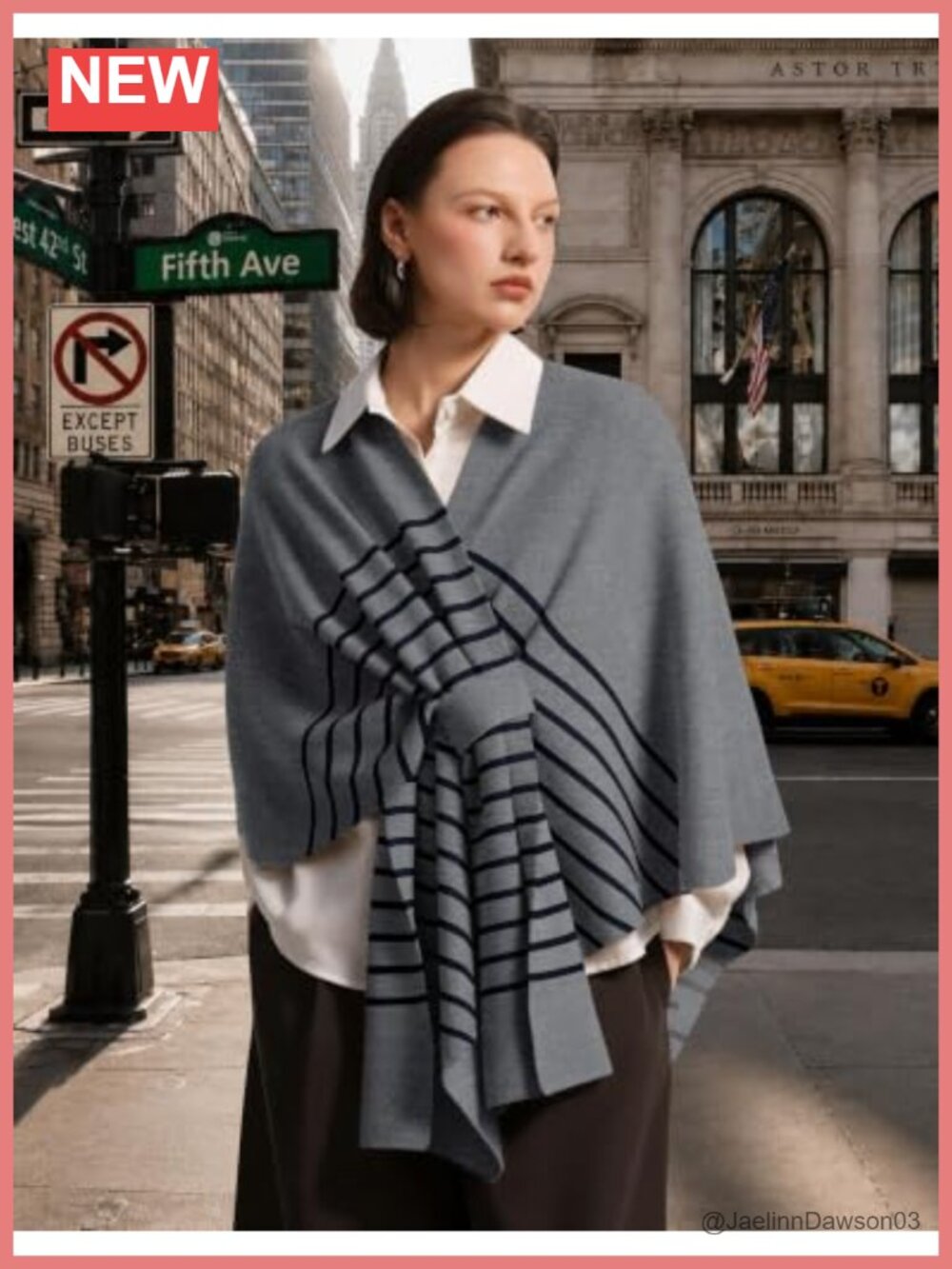 Women Striped Poncho Sweater Knit Shawl Wrap Blanket Cardigan - Picture 3 of 6
